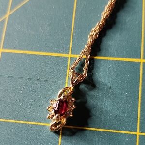 Elegant Goldtone Garnet Style Pendant Necklace